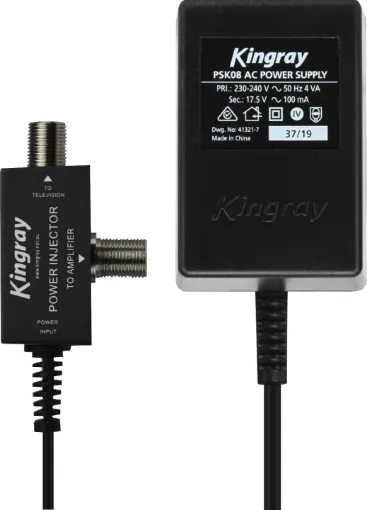 17.5V ac 100mA plugpack with PAL socket and plug arrangement designed to plug in line with Kingray range of masthead amplifiers.