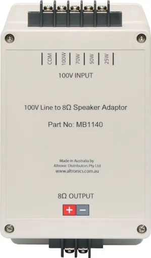 Designed to allow 8 ohm speakers to be utilised in a 100V line public address speaker system. Ideal for converting existing systems to 100V line or where 8 ohm speakers have been specified for a PA installation. 