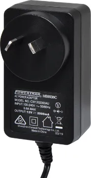 12V DC 2A Appliance Power Supply Adapter (2.5mm) 12V DC, 2 Amp Switchmode Plugpack Supplied with a fixed positive to tip 2.5mm DC jack (2.5ID x 5.5OD x 10L). Compact design with high current regulated output. Energy authority approved. MEPS approved. Dimensions: 75L x 42W x 40D mm.