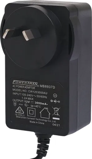 12V DC, 3 Amp Switchmode Plugpack Supplied with a fixed positive to tip 2.5mm DC jack (2.5ID x 5.5OD x 10L). Compact design with high current regulated output. Energy authority approved. MEPS approved. 