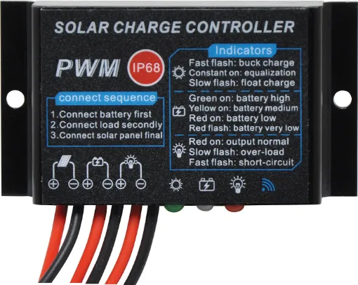 This compact PWM 4 stage solar charge controller is ideal for 12V battery systems. 20A model.