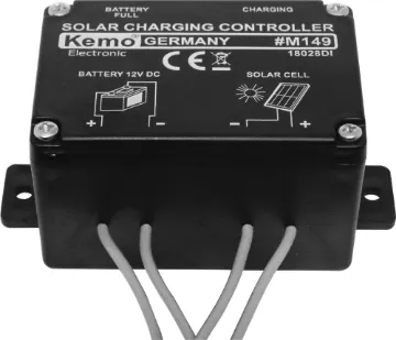 6A 12V DC PWM Solar Charge Controller A simple solar charge controller offering 6A current input. It is suitable for sealed or wet cell batteries and is sealed in epoxy for reliable operation. Suitable for solar cells with an open circuit voltage between 14-30V DC. LED indicators show when unit is charging or battery is at full capacity. Suits 12V battery systems only. Size: 72 x 50 x