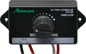 12V 8A PWM Motor Speed Controller This 12VDC 8A pulse width modulator (PWM) is a general purpose DC output power control.