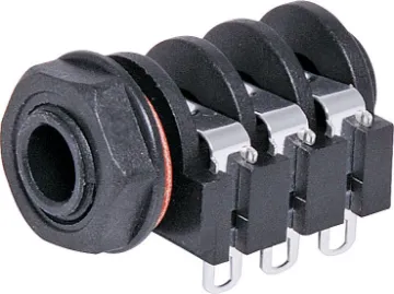 6.35mm 3PST Insulated Stereo Jack Socket 6.35mm insulated chassis mount stereo socket with switched contacts. Mounting hole 11mm dia.