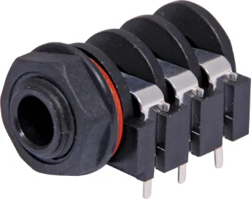 6.35mm 3PST Insulated PCB Mount Stereo Jack Socket 6.35mm PCB mount stereo socket with 3PST switched contacts. Insulated from Chassis. Mounting Hole 11mm dia.