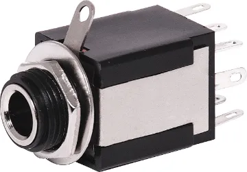 6.35mm Insulated DPDT Stereo Jack Socket 6.35mm chassis mount insulated stereo socket with DPDT 
isolated switch. Mounting hole 12mm. Insulated from chassis.