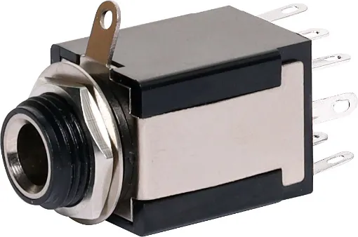 6.35mm chassis mount insulated stereo socket with DPDT 
isolated switch. Insulated from chassis.