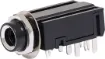 6.35mm insulated PCB mount stereo socket with DPDT switched contacts.
Mounting hole 11mm dia.