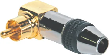 Black Aluminium RCA 90 Deg Connector Aluminium 90 deg. RCA connector with 6mm cable entry. Black identifying stripe