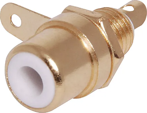 Single Hole Mount Gold RCA Socket. Mounting hole 6mm .  White