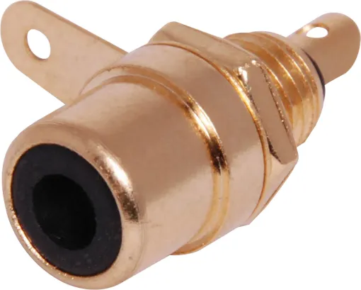 Single Hole Mount Gold RCA Socket. Mounting hole 6mm .  Black