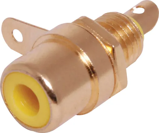 Single Hole Mount Gold RCA Socket. Mounting hole 6mm . Yellow