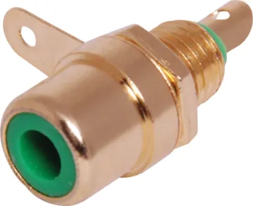 Green RCA Socket Chassis Gold Single Hole Mount Gold RCA Socket. Mounting hole 6mm  dia.