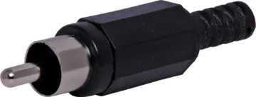 Black RCA Plastic Line Plug Plastic RCA line connector with strain relief. Maximum cable entry size 5mm Ø. Black.
