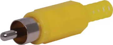 Yellow RCA Plastic Line Plug Plastic RCA line connector with strain relief. Maximum cable entry size 5mm Ø. Yellow.