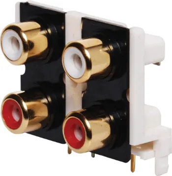 4 Way PCB Mount Gold RCA Socket 2 x 2 PCB mount RCA sockets. Gold plated contacts.