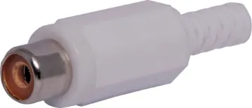 White RCA Plastic Line Socket Plastic RCA line connector with strain relief. Maximum cable entry size 5mm Ø. White.