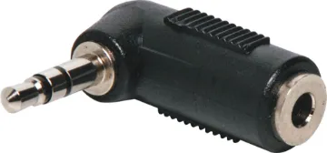 3.5mm Socket to Socket Right Angle Adapter 3.5mm socket to 3.5mm 90 deg. stereo plug.