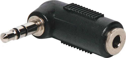 3.5mm socket to 3.5mm 90 deg. stereo plug.