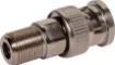 Male Bayonet Neill Concelman/ British Naval Connector (BNC) to Female F-Connector in adaptor format.