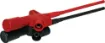 Test lead set featuring a spring loaded hook connection for reliable & accurate hands free testing. Clips detach from the included banana plug leads. Cat III 1000V. Sold in black & red pair. Requires P 0414 leads for DMM connection.