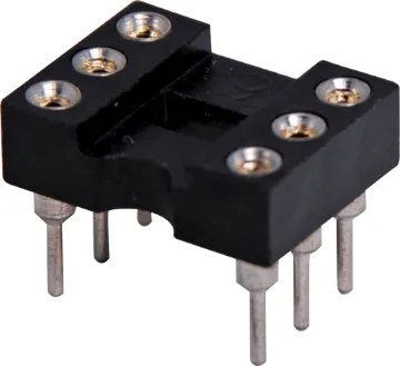 6 Pin (0.3") DIL Machined Pin IC Socket A: 7.56
B: 3.08
C: 10.14 
D: 7.62