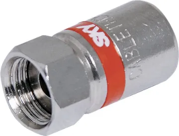 Press Fit RG6 Line Plug F Type A press fit RG6 coaxial F type connector. Features interal sheathing prongs which secure the connector onto the end of the cable. Fast termination, no crimping required.