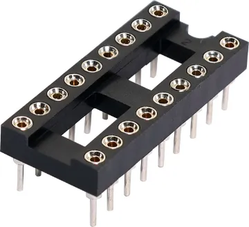 18 Pin (0.3") DIL Machined Pin IC Socket Contact Resistance: 30M Ohms Max @ DC 100mA
Insulation Resistance: 1000M Ohms Min @ DC 250V
Current Rating: 1 Amp
Dielectric Voltage: AC 500V for 1 Minute
Operating Temp: -55° to 105° C
Gold Plated Beryllium Copper Contacts
