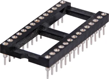 28 Pin (0.6") DIL Machined Pin IC Socket Contact Resistance: 30M Ohms Max @ DC 100mA
Insulation Resistance: 1000M Ohms Min @ DC 250V
Current Rating: 1 Amp
Dielectric Voltage: AC 500V for 1 Minute
Operating Temp: -55° to 105° C
Gold Plated Beryllium Copper Contacts