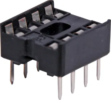 8 Pin (0.3") DIL Tinned IC Socket Contact Resistance: 30M Ohms Max @ DC 100mA
Insulation Resistance: 1000M Ohms Min @ DC 250V
Current Rating: 1 Amp
Dielectric Voltage: AC 500V for 1 Minute
Operating Temp: -55° to 105° C
Gold Plated Beryllium Copper Contacts