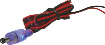 DC Power Lead 2.1mm Plug 1m - Polarity Sensing LED A 2.1mm DC plug featuring LEDs which sense the polarity of the power connection. The plug lights up blue for correct DC polarity, red for incorrect DC polarity and purple for AC voltage. Ideal for connecting power to cameras at the end of cable runs. 5-30