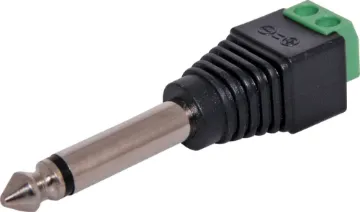 6.35mm Mono Jack Plug With Screw Terminals A 6.35mm mono plug with a 2.54mm pitch 2 way screw terminal mounted on the rear. Perfect for when there is no soldering iron handy.