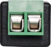 A 6.35mm mono plug with a 2.54mm pitch 2 way screw terminal mounted on the rear. Perfect for when there is no soldering iron handy.