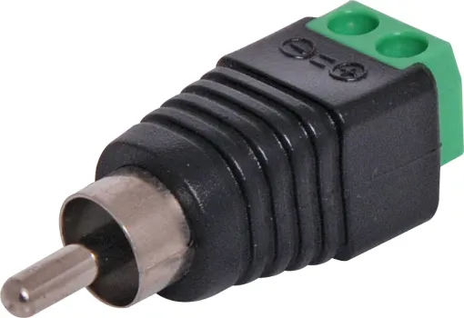 An RCA plug with a 2.54mm pitch 2 way screw terminal mounted on the rear. Perfect for when there is no soldering iron handy.