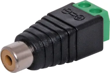 RCA Socket With Screw Terminals An RCA socket with a 2.54mm pitch 2 way screw terminal mounted on the rear. Perfect for when there is no soldering iron handy.