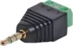 A 3.5mm Stereo plug with a 2.54mm pitch 3 way screw terminal mounted on the rear. Perfect for when there is no soldering iron handy.