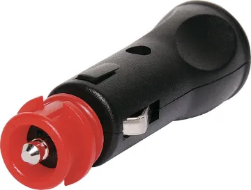 12VDC 16A Fused Male Line Merit Plug Great for connecting DC power in cars and 4WD's. Locking design prevents disconnection due to vibration. Suits both Merit sockets and standard car accessory sockets. 16A fused. 16A rated contacts.  Cable entry 7.5mm. Screw terminal connections (16AWG max)