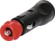 12VDC 16A Fused Male Line Merit Plug Great for connecting DC power in cars and 4WD's. Locking design prevents disconnection due to vibration. Suits both Merit sockets and standard car accessory sockets. 16A fused. 16A rated contacts.  Cable entry 7.5mm. Screw terminal connections (16AWG max)