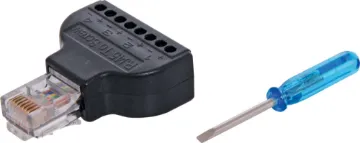 RJ45 Male to 8-Way Screw Terminal Adapter ideal for when you don''t have a crimping tool or crimp connector handy.