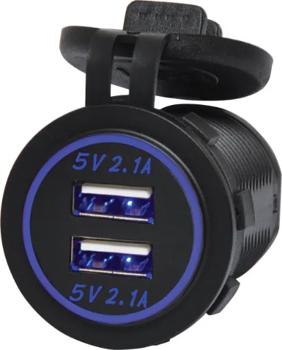 Connects directly to 12V with blue LED backlight. Designed to fit P 0679/80/81, but can also be used standalone. 4.2A DC max current. 28mm mounting hole. 19mm thread length.