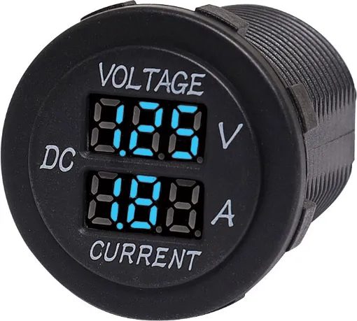 Measures 6-30V DC @ 10A max with internal shunt. 29mm mounting hole. 19mm thread length.