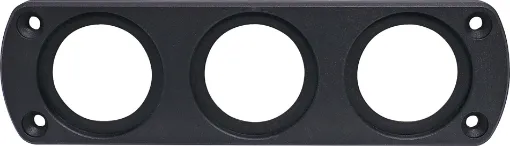 A flush panel mount facia with three holes suitable for mounting P 0675 car accessory socket, P 0677 dual usb charger and P 0672 volt meter. 105W x 43Hmm.