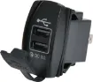 Connects directly to 12-24V with i6.8mm spade terminals. Fitted with rubber cap to prevent moisture and dust ingress. Designed to mount directly in a modern dashboard blanking panel.