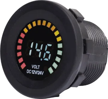 Panel Mount Volt Meter With Graph - For 12V or 24V Systems Voltmeter with capacity graph suitable for 12V or 24V battery systems. Designed to fit P0679-81, but can also be used standalone. 29mm mounting hole. 52 mm thread length. 5-30V input.