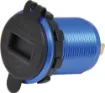 Offers QuickCharge 3.0 compatibility from both ports. Stylish blue aluminium finish with central LED volt meter. 29mm mounting hole. 30mm thread length. 