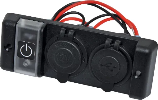 A flush panel mount facia with usb and car accessory with on/off switch