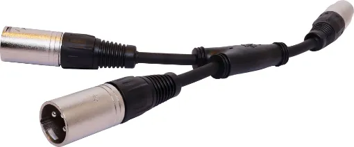 3 pin XLR female to dual 3 pin XLR male plugs. Ideal for feeding one signal into two amplifiers.