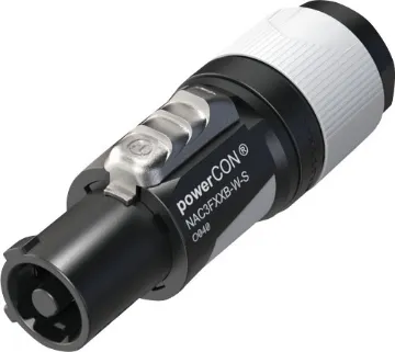 Powercon Female Line 240V Mains Power Out 16A NAC3FXXB-W-S Extra heavy duty Neutrik Powercon connector as used in commercial lighting and audio applications. Power Out version. NAC3FXXB-W-S 20A 240V. SAA approved.
