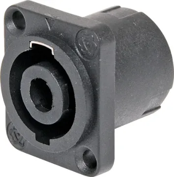 Rect. Chassis Mount Speaker Connector Socket  Heavy duty 4 pin connectors as used on professional amplifiers and speaker boxes. Handles up to 30A current. Compact rectangular type for use on amplifier rear panels.