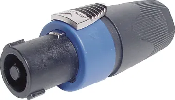 Speakon Line Plug Connector NL4FX Heavy duty, robust construction. As used on many professional amplifiers and speaker boxes. Handles up to 30A current and the inline plug can accept up to 8mm cable diameter. Genuine Speak-On connector manufactured by Neutrik.